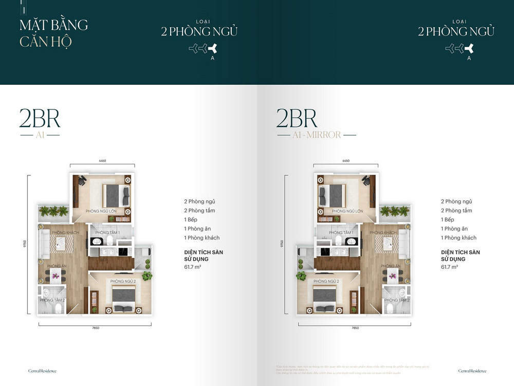 Thiết kế căn hộ 2 phòng ngủ loại B1 The Central Residence Thiết kế căn hộ 2 phòng ngủ loại B1 The Central Residence
