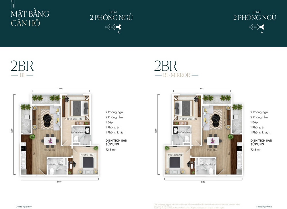 Thiết kế căn hộ 2 phòng ngủ loại A The Central Residence Thiết kế căn hộ 2 phòng ngủ loại A The Central Residence